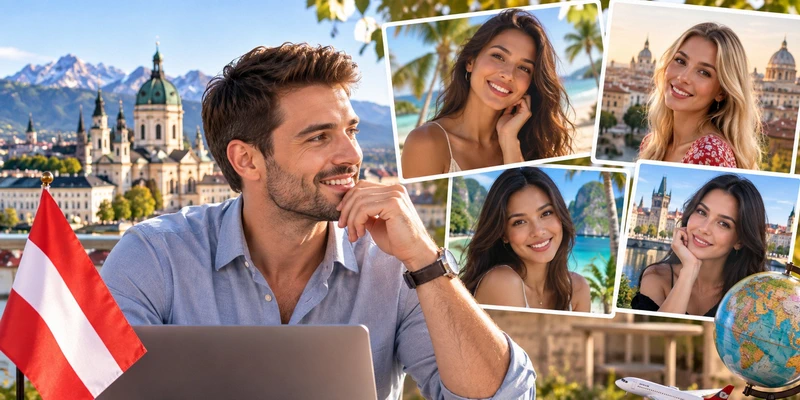Austrian man comparing realistic international dating destinations