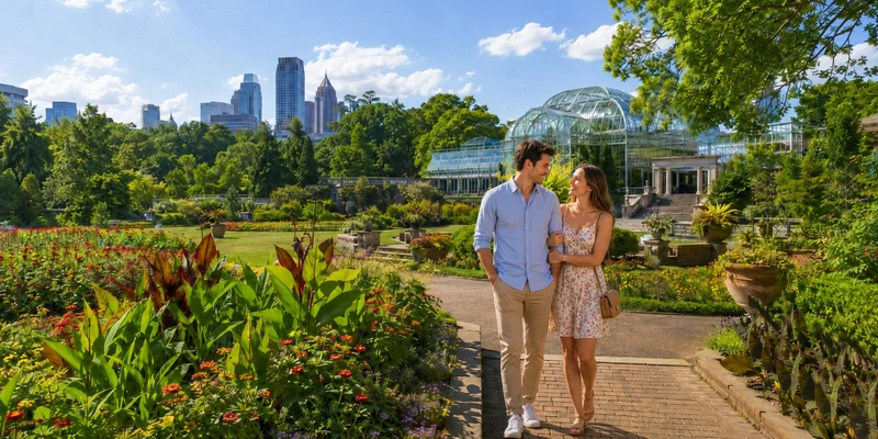 Two people on a date at the Atlanta Botanical Garden