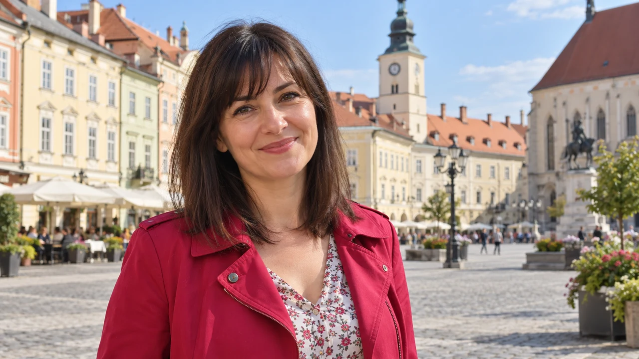 Woman in a Romanian town square illustrating Eastern European dating for Danish men