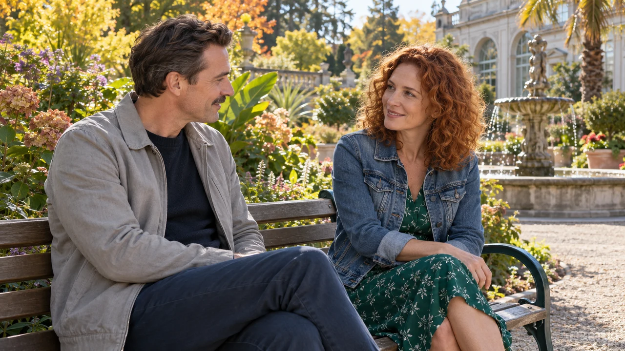 First meeting abroad in a public garden after travelling from Austria