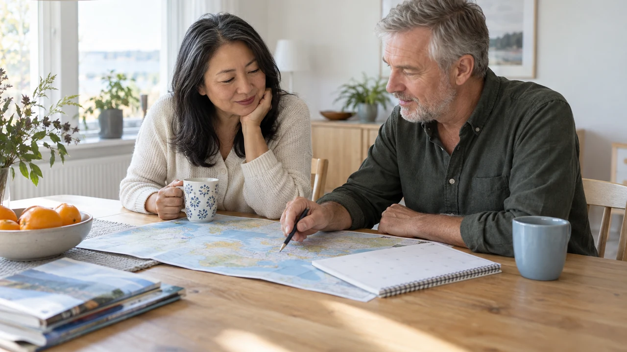 Mature couple discussing future plans as a sign of a serious relationship