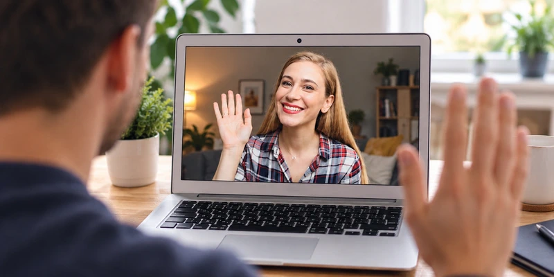 Multilingual video call between a Swiss man and Ukrainian woman