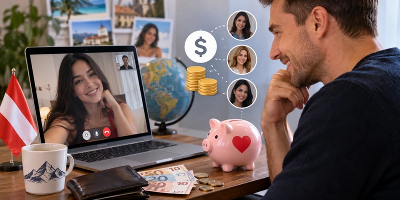 Austrian man planning an international dating budget in euros