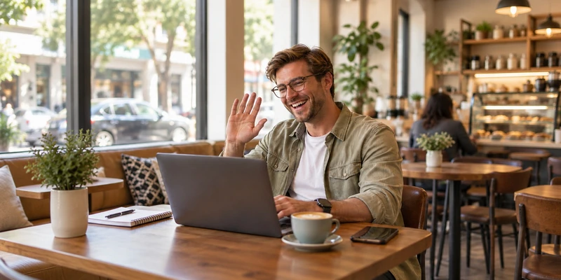 Video call helping an Austrian man evaluate a connection before travel