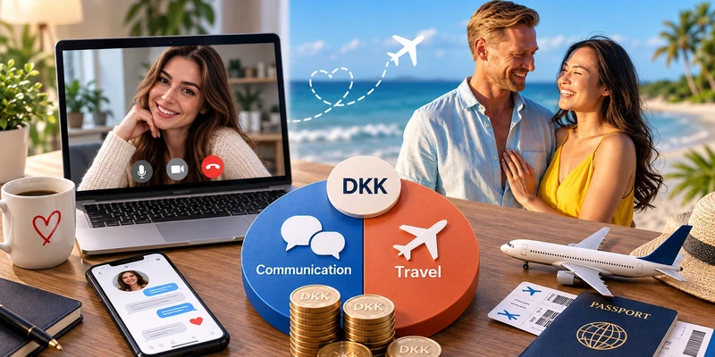 International dating budget in DKK divided between communication and travel