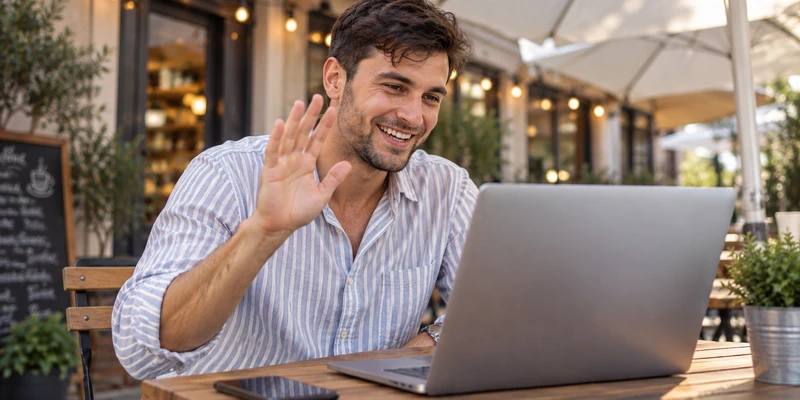 Swiss man using video before paying for international flights