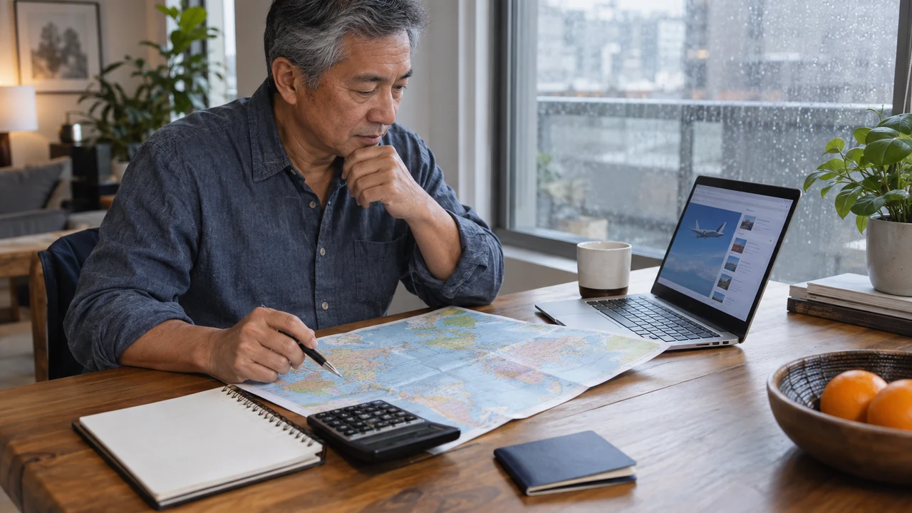 American man over 50 planning an annual international dating travel budget