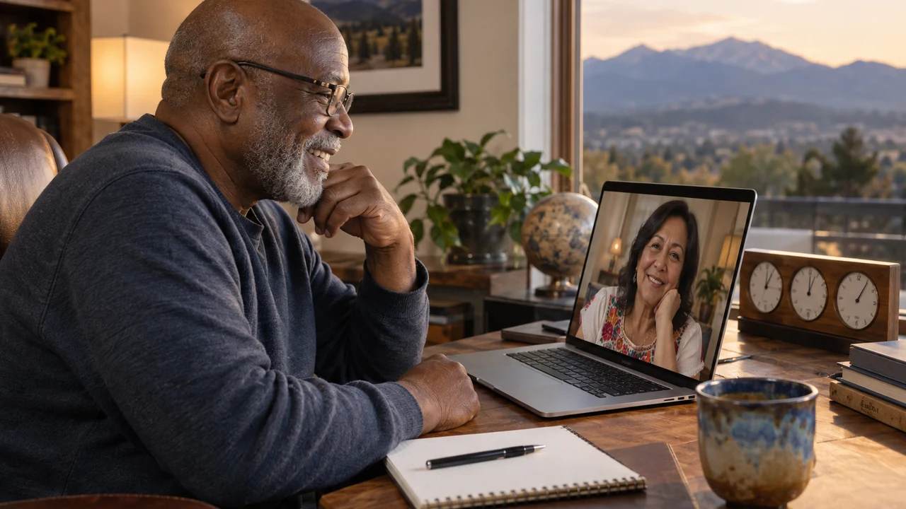 American man over 50 using video dating across international time zones