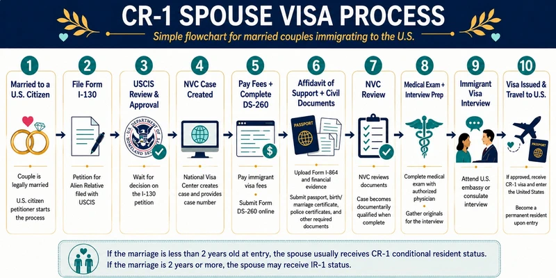 CR-1 spouse visa process: I-130 petition, National Visa Center, immigrant visa interview