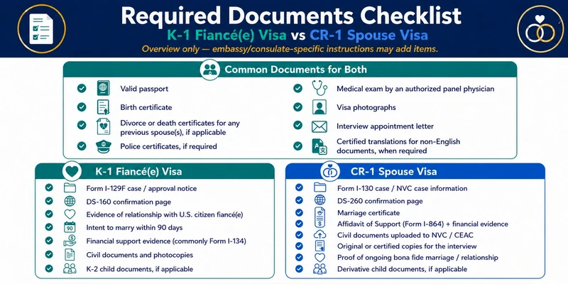 Required documents for K-1 fiance and CR-1 spouse visa applications