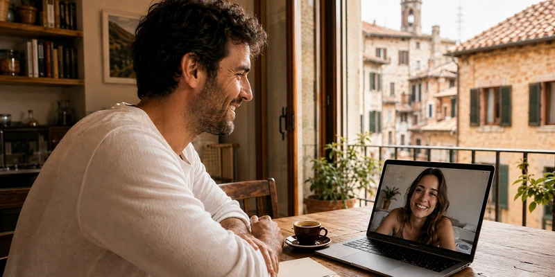 Video conversation between international dating partners before a visit