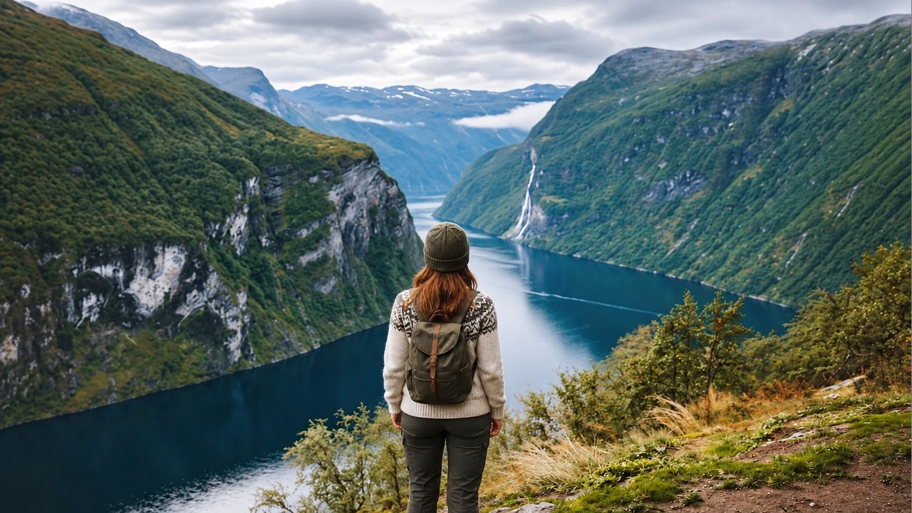 Norwegian woman enjoying friluftsliv outdoor lifestyle in Scandinavian nature