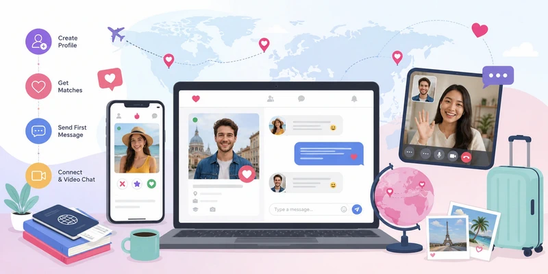 Online international dating process from profile to video chat