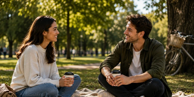 Couple enjoying a meaningful first date conversation