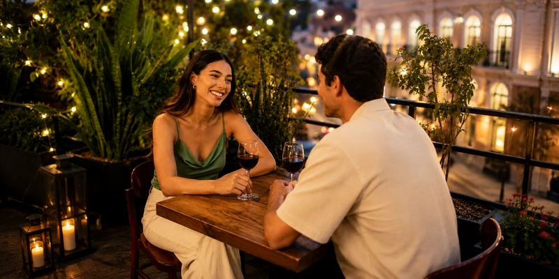 Man and woman on an awkward first date at a cafe