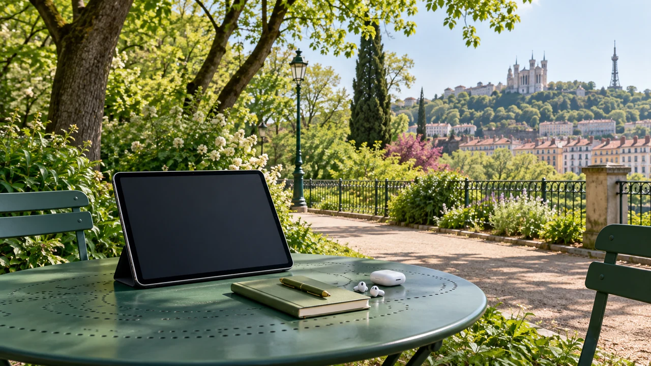 Quiet Lyon park setting prepared for an outdoor video date