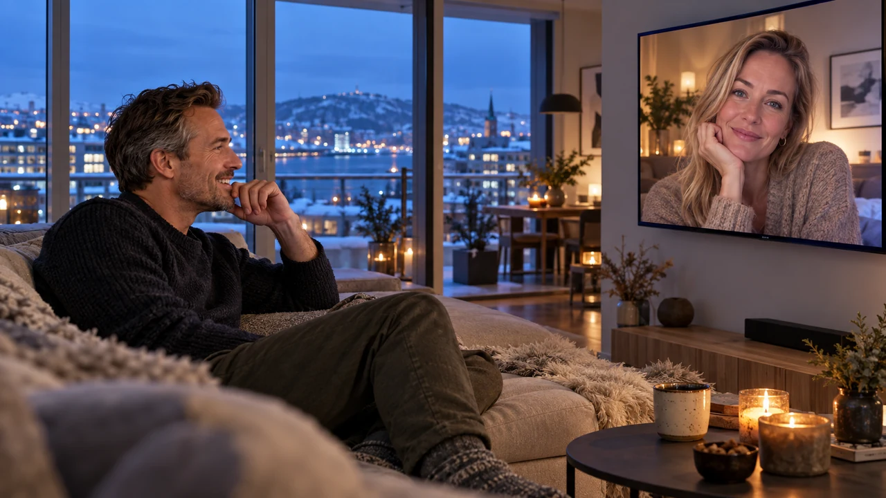 Video chat dating in Norway from a modern Oslo apartment