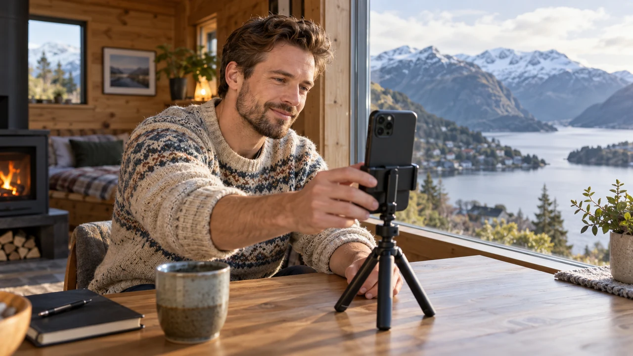 Norwegian man preparing for a first video date at home