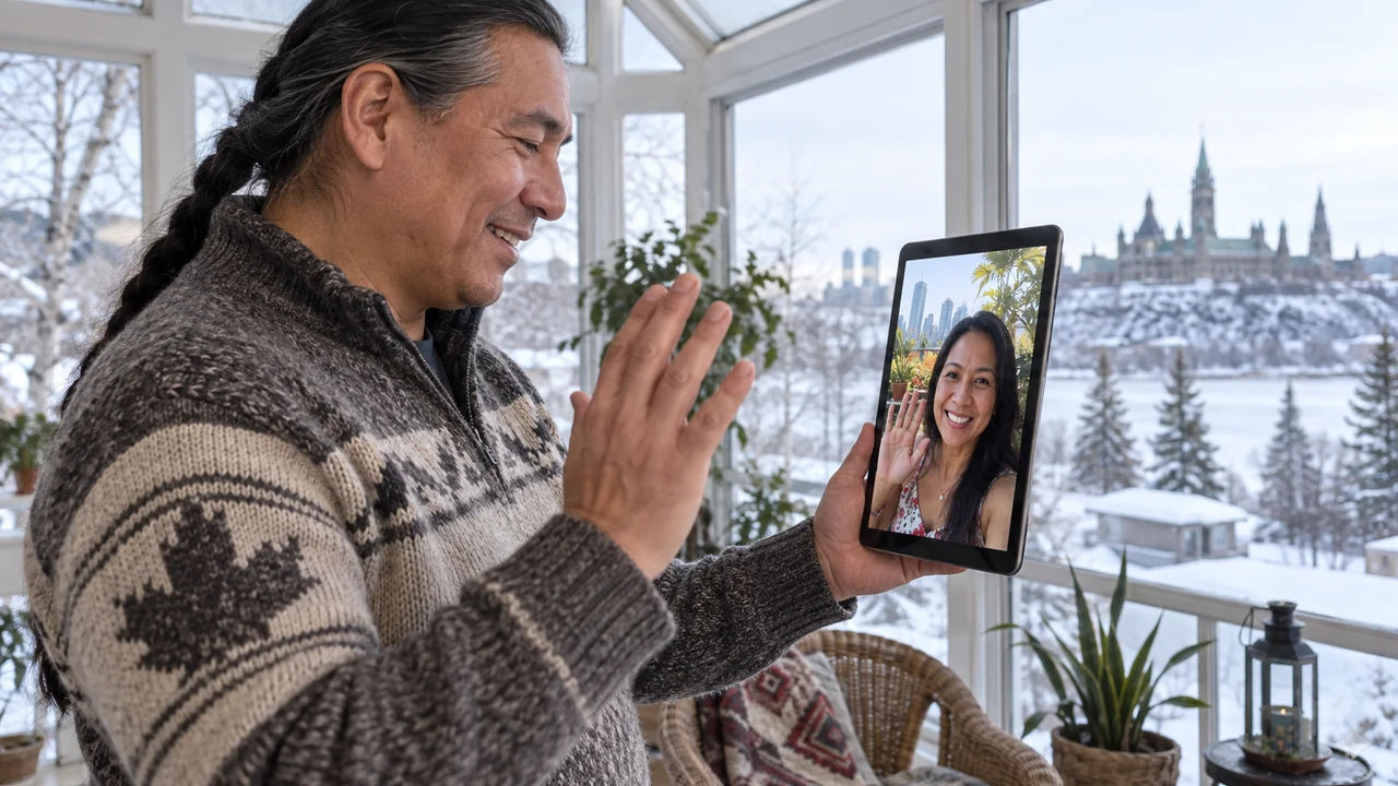 Canadian man having a live video chat with a Filipina woman
