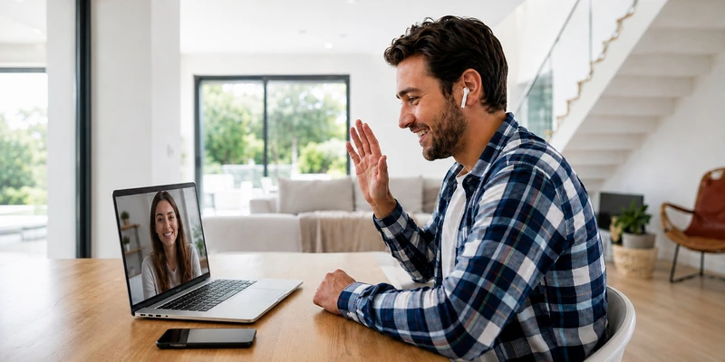 Video conversation before a Canadian man plans an international meeting