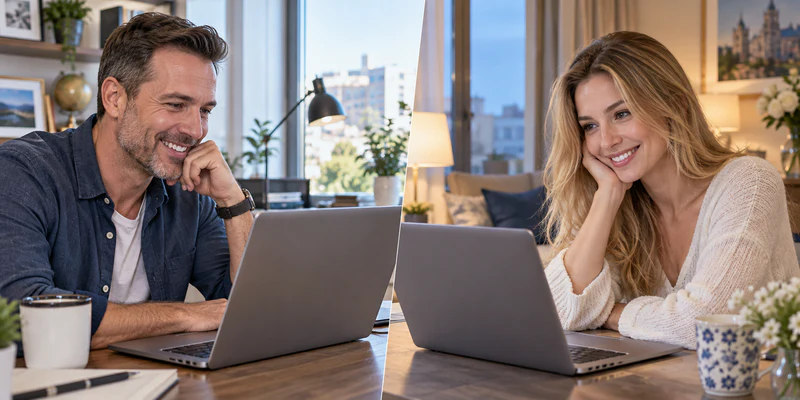 Man and woman on a video dating call on LadaDate